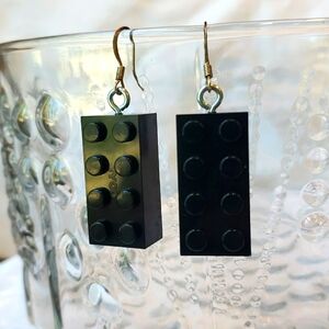 Black 4 x 2 Thick Brick Earrings  2" Tyco Brand.